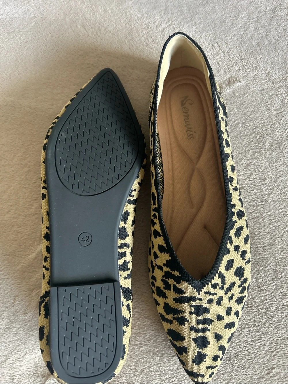Semwiss Leopard Print Pointed Toe Flats Memory Foam Comfort Shoes EU 42 US 11